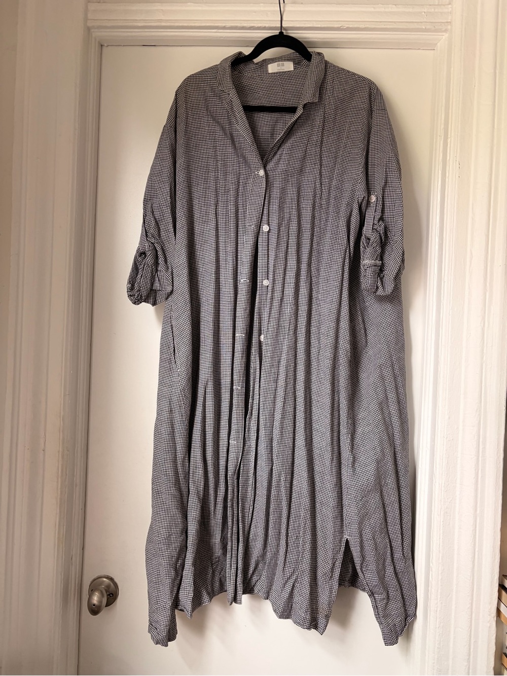 Lightweight linen dress, mini dark grey gingham in excellent condition